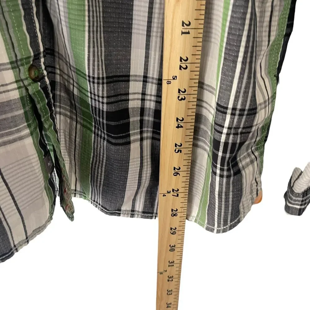 The North Face Men's Size Large Plaid Green Black Long Sleeve Button‎ Up